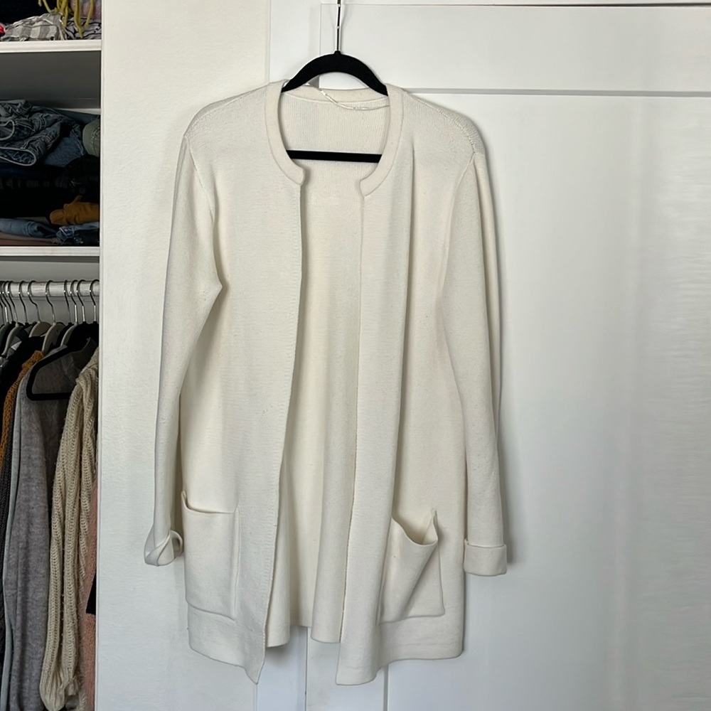 White cardigan sweater